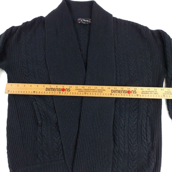 J.J. Browne Women's L Cardigan Shawl Sweater Wool-Blend Lounge Cable-Knit Black - Picture 7 of 12